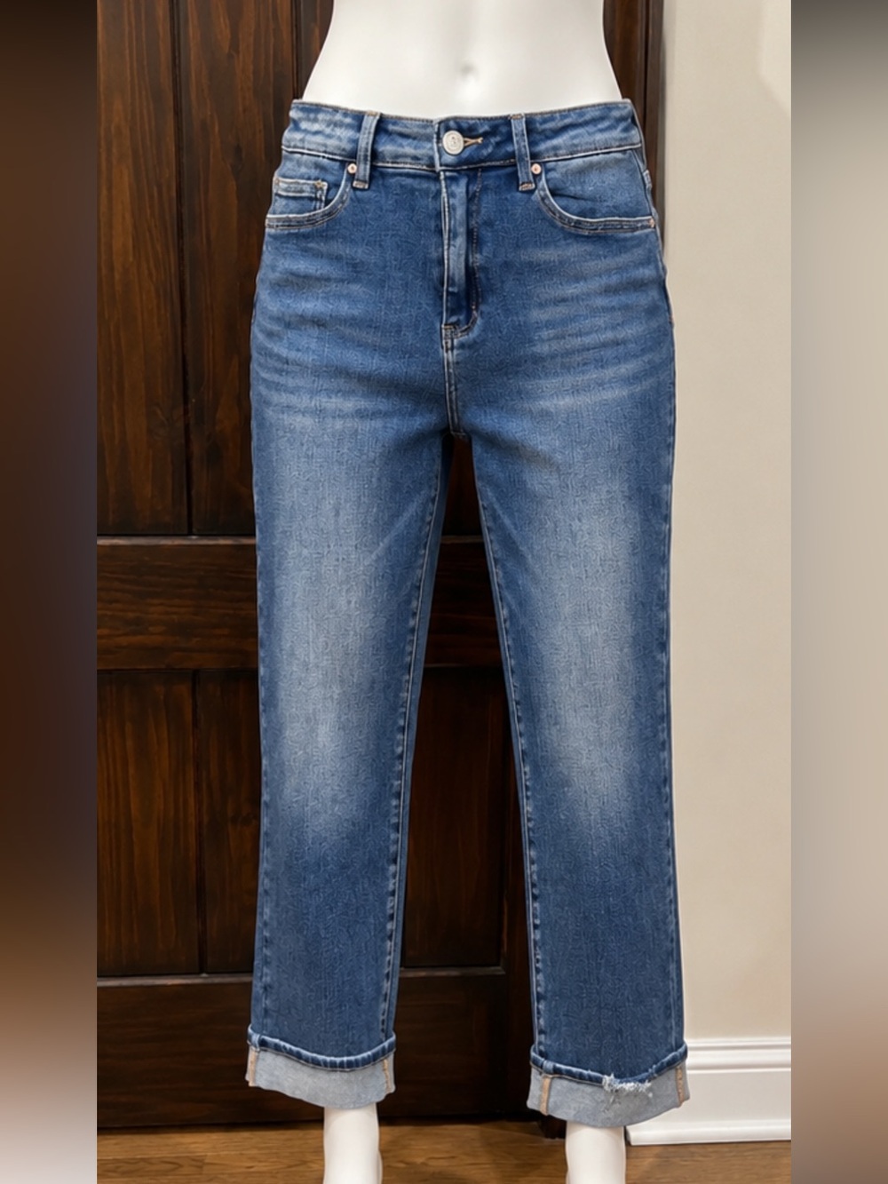 BAYEAS BYT5176 High Rise Straight Distressed Cuffed Women’s Size 28 Stretch